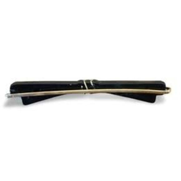 1970s Vintage Black Plastic Bow Bobby Pin or Barrette with Gold Tone Accents - Picture 2 of 2